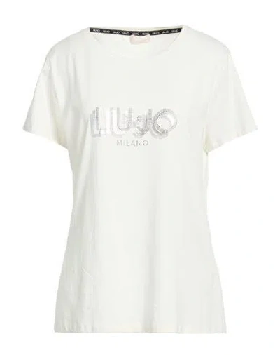 Liu •jo Woman T-shirt Ivory Size Xl Cotton, Elastane In White