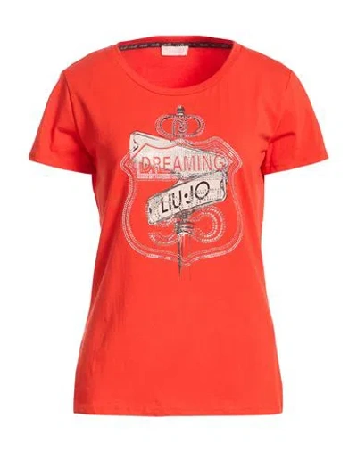 Liu •jo Woman T-shirt Orange Size L Cotton, Elastane In Blue