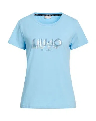 Liu •jo Woman T-shirt Sky Blue Size S Cotton, Elastane
