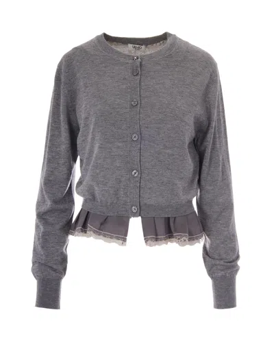 Liu •jo Liu Jo Women's Cropped Button-front Cardigan With Lace Trim In Gray