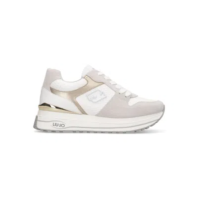 Liu •jo Liu Jo Women's Maxi Wonder 98 Platform In Suede And Ecopelle Bianco Oro Ba6013px813s1052 In White