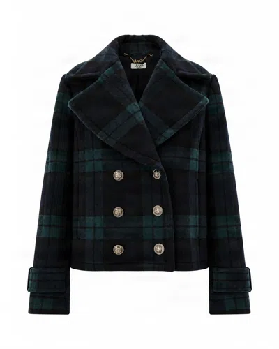 Liu •jo Liu Jo Women's Plaid Double-breasted Pea Coat In Blue Tartan