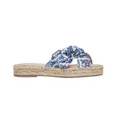Liu •jo Liu Jo Women's Sandals Paros 03 Espadrillas Fabric Slippers With Fantasy Capri Print And Blue Corda 