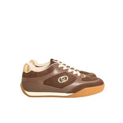 Liu •jo Liu Jo Women's Sneakers Lewis 01 In Suede And Leather With Monogram Logo And Brown Bicolor Sole