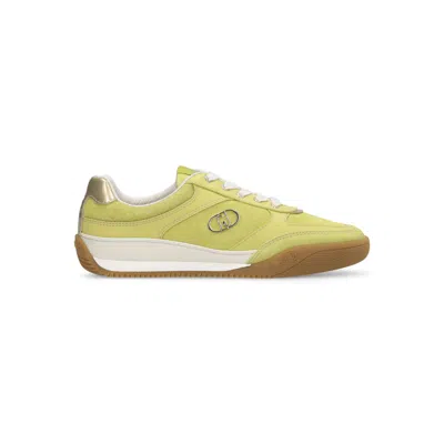 Liu •jo Liu Jo Women's Sneakers Lewis 01 In Suede And Leather With Monogram Logo And Lime Bicolor Sole In Yellow