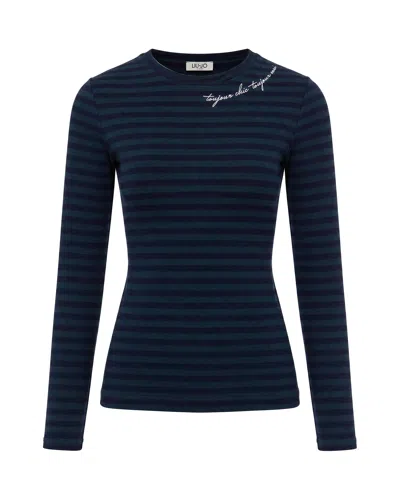 Liu •jo Liu Jo Women's Striped Long Sleeve Crewneck T-shirt In Riga Verde Blu