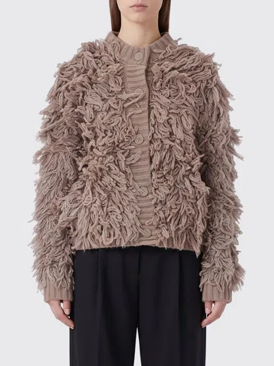 Liu •jo Liu Jo Wool Blend Crewneck Cardigan With Embroidery And Fringe Applications In Brown