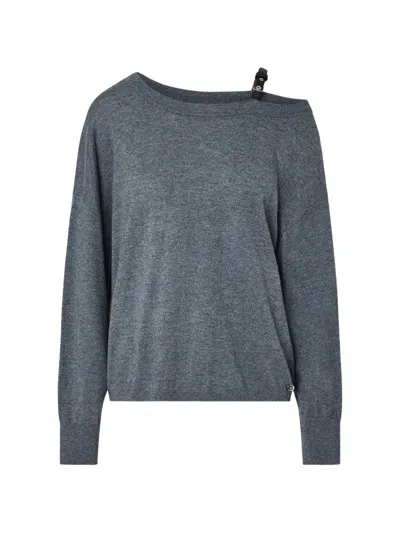 Liu •jo Wool Blend Sweater With Buckle In Gray