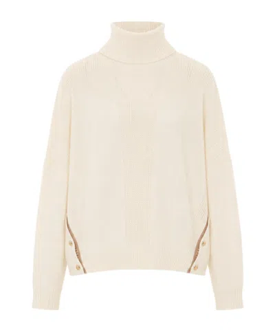 Liu •jo Wool Blend Turtleneck With Buttons In Neutral