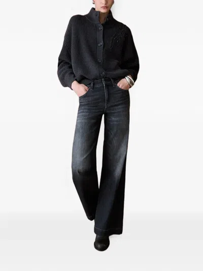 Liu •jo Wool Cardigan With Embroidery In Black