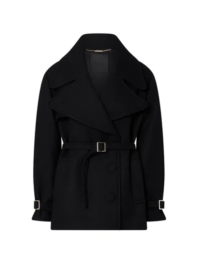 Liu •jo Wool Coat With Belt In Black