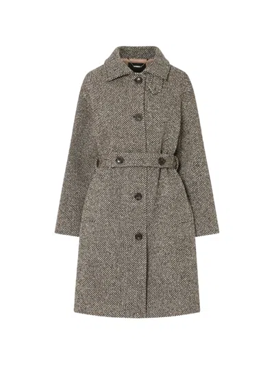 Liu •jo Wool Coat With Belt In Brown