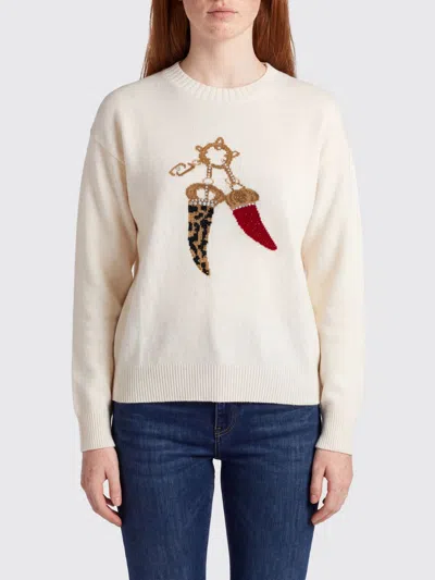 Liu •jo Liu Jo Wool Jumper With Graphic Print And Rhinestone Back Logo In White