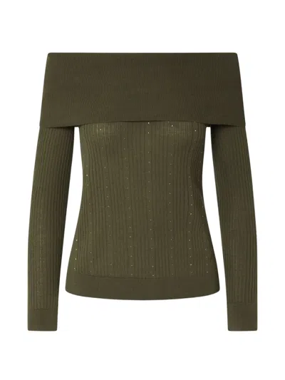 Liu •jo Wool Sweater With Bardot Neckline In Green