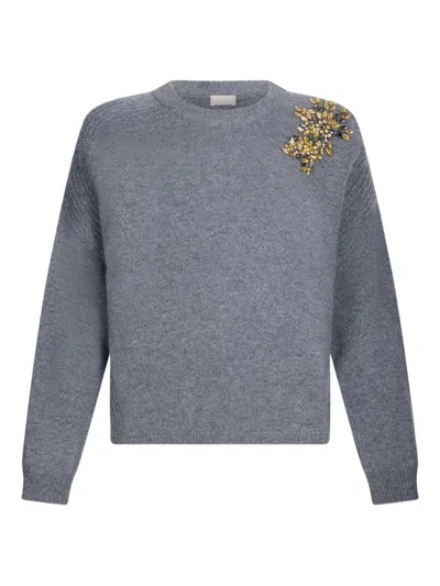 LIU •JO WOOL SWEATER WITH DECORATIVE GOLDEN EMBELLISHMENTS