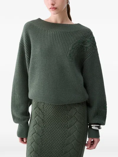 Liu •jo Wool Sweater With Embroidery In Green