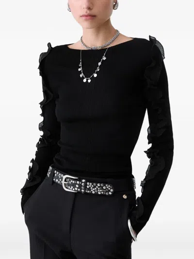 Liu •jo Wool Sweater With Ruffles In Black