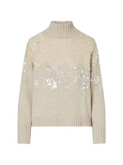 Liu •jo Wool Sweater With Sequins In Neutral