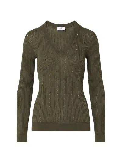 Liu •jo Wool Sweater With V-neck In Animal Print