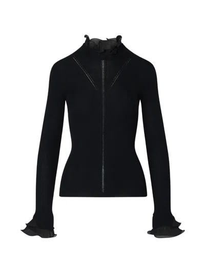 Liu •jo Wool Turtleneck With Ruffles In Black