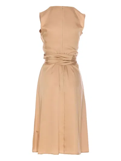 Liu •jo Wrap-bow Midi Dress In Brown