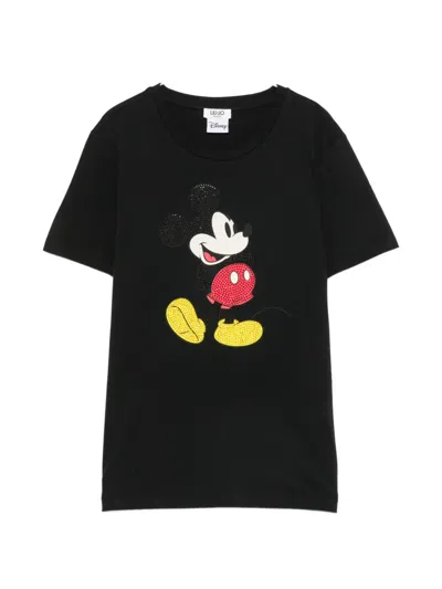 Liu •jo X Disney Mickey Mouse Rhinestone-embellished T-shirt In Black