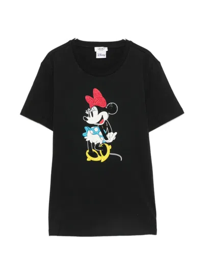 Liu •jo X Disney Minnie Mouse Rhinestone-embellished T-shirt In Black