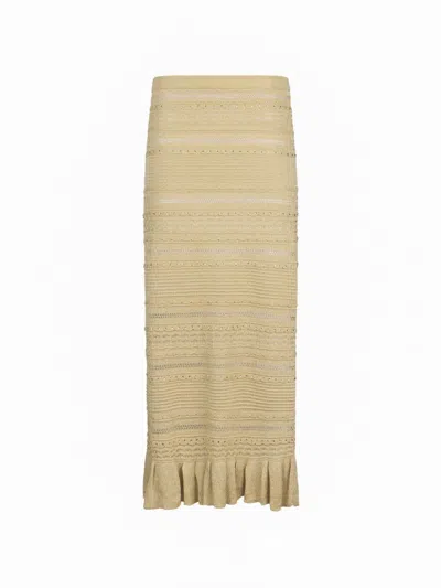 Liu •jo Yellow Flounced Hem Punched Sweater In Neutral