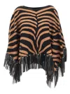 Liu •jo Zebra-jacquard Fringed Cape In Brown