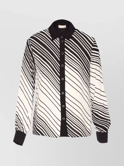 LIU •JO ZEBRA PRINT STRIPED COLLARED NECK TOP