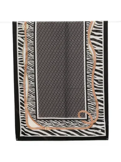 Liu •jo Zebra-print Logo-monogram Scarf In Brown