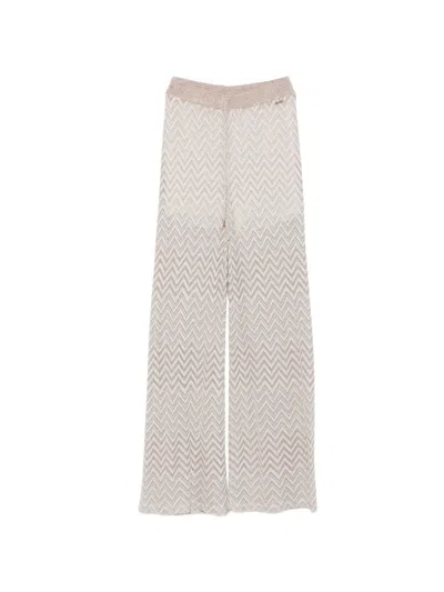 Liu •jo Zigzag-knit Wide-leg Palazzo Pants In Neutral