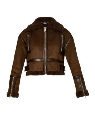 Liu •jo Zip Cropped Jacket In Brown