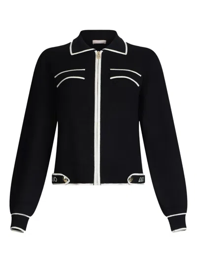 Liu •jo Zip-front Collared Cardigan In Black