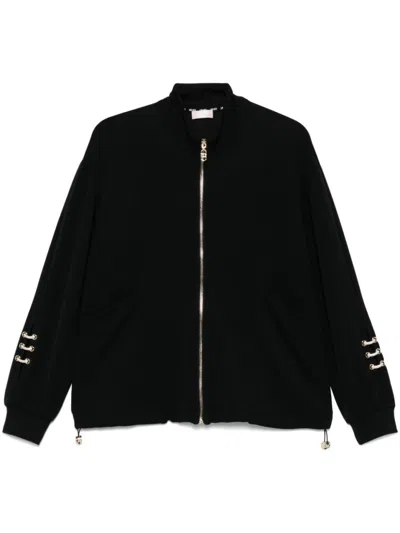 Liu •jo Liu Jo Zip-up Black Sweater With Sleeve Detailing