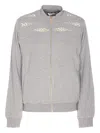Liu •jo Knit Sweatshirt With Pearl Embellished Shoulders In Gray