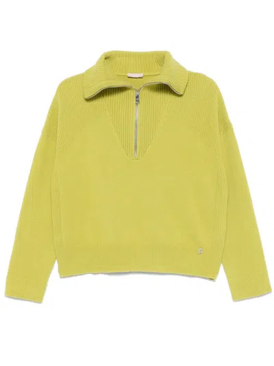 Liu •jo Zip-up Wool Sweater In Green