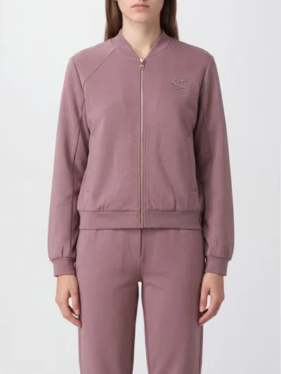 Liu •jo Liu Jo Zip-up Cotton Blend Sweatshirt With Rhinestone Logo In Purple
