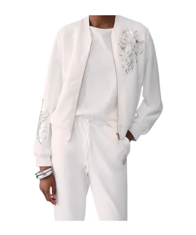 Liu •jo Liu Jo Zip-up Embellished Sweatshirt In White