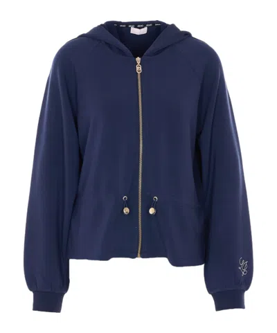 Liu •jo Liu Jo Zip-up Logo Hoodie In Blue