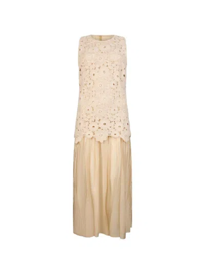 Liujo Abito Midi Combinato Con Ricami  In Gold