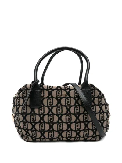 Liujo Beige And Black Bag With Monogram Motif