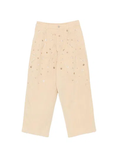 Liujo Jeans Barrel Beige Con Ricami  In Neutral