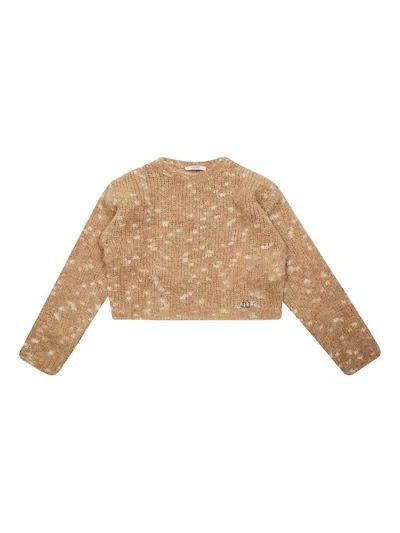 Liujo Kids' Beige Crew Neck Sweater  In Gold
