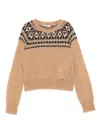 Liujo Beige Crew Neck Sweater With Pattern  In Nude