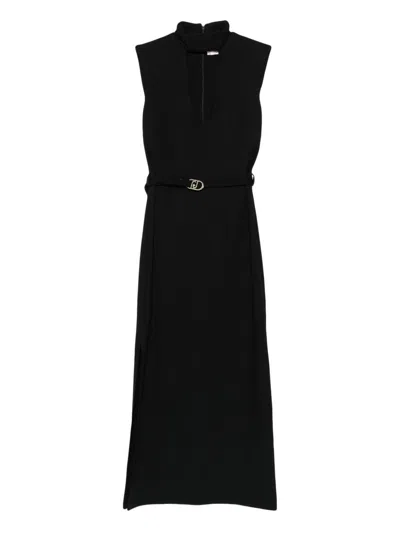 Liujo Black Midi Dress With Belt And Slit