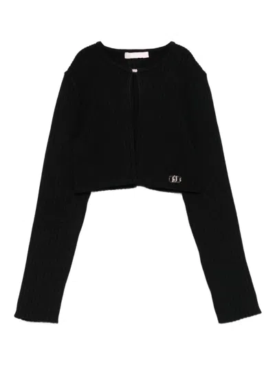 Liujo Kids' Black Ribbed Knit Cardigan