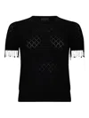 Liujo Black Sweater With Openwork Pattern And Beads  In Black