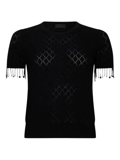 Liujo Black Sweater With Openwork Pattern And Beads