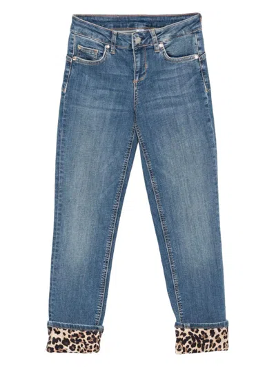 Liujo Blaue Jeans Mit Bündchen Im Leopardenmuster  In Blue
